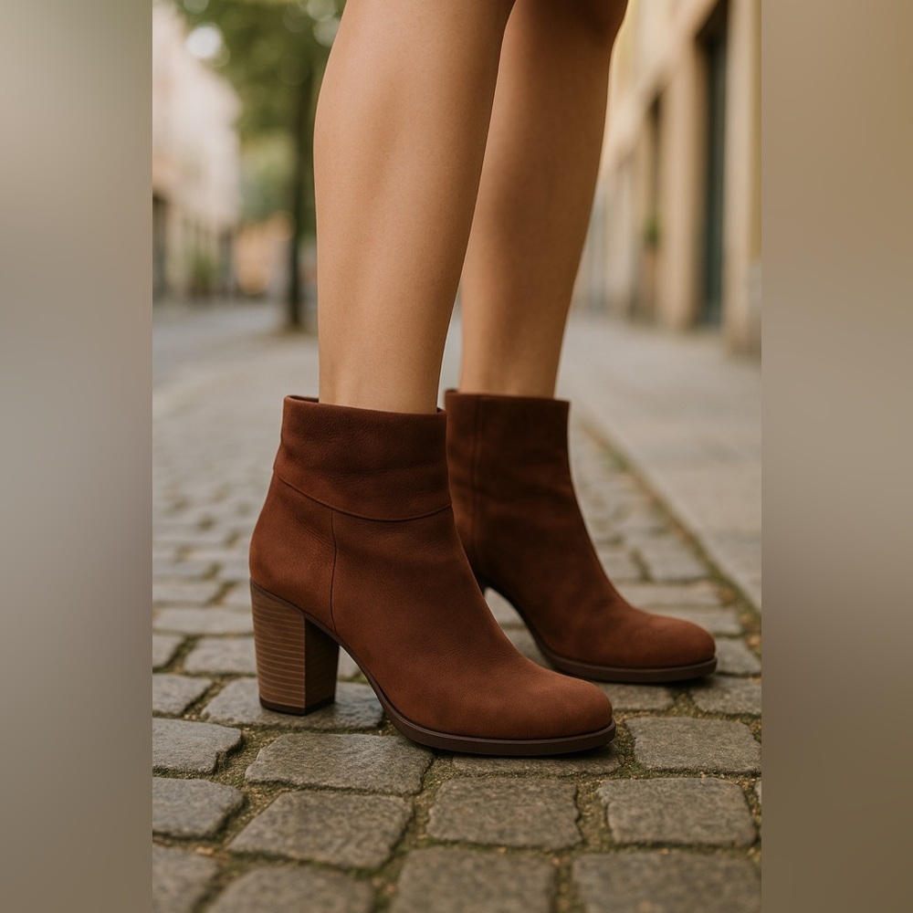 COLE HAAN NIKE AIR brown leather boots stacked heel maroon dark red cherry #1990